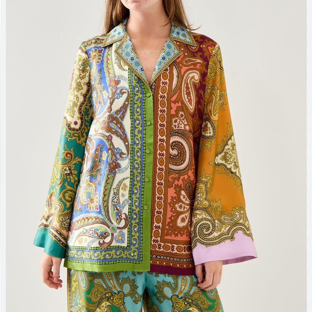 ALÉMAIS Clemenza spliced Botton Front Silk shirt